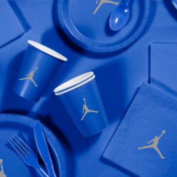 Custom shoe Paper Party Plates Set, Blue, 60 Count, Basketball Theme, Jumpman - Picture 5 of 5